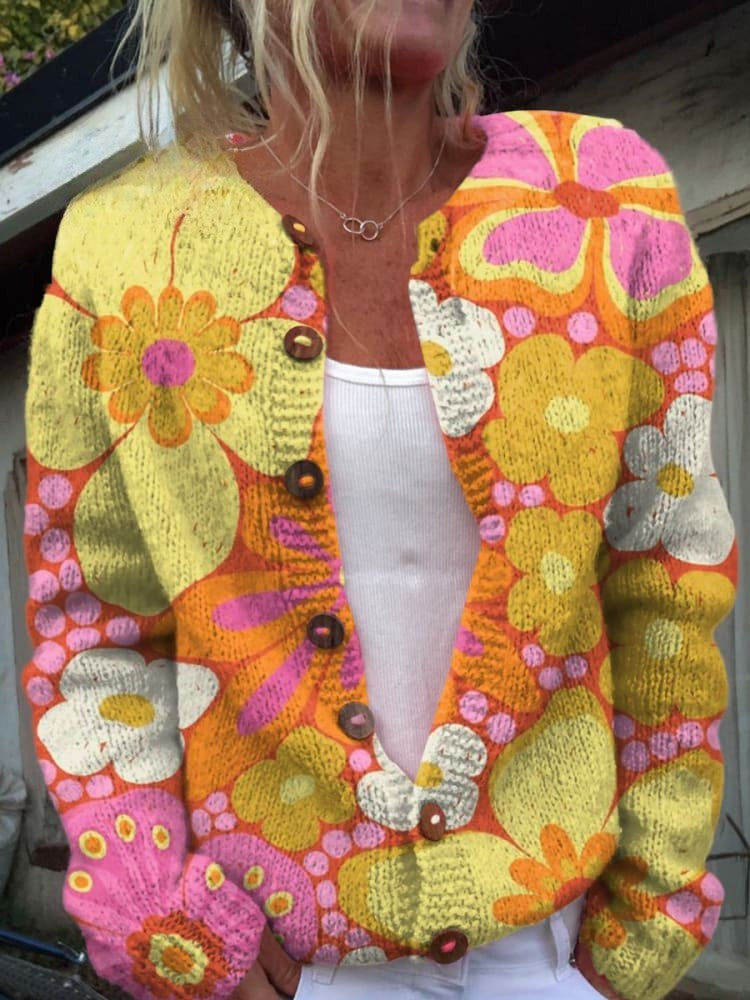 Lovely Women's Cardigan - Floral Design, Cozy & Stylish