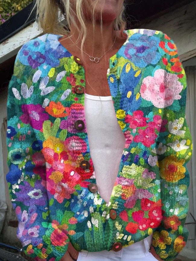 Lovely Women's Cardigan - Floral Design, Cozy & Stylish