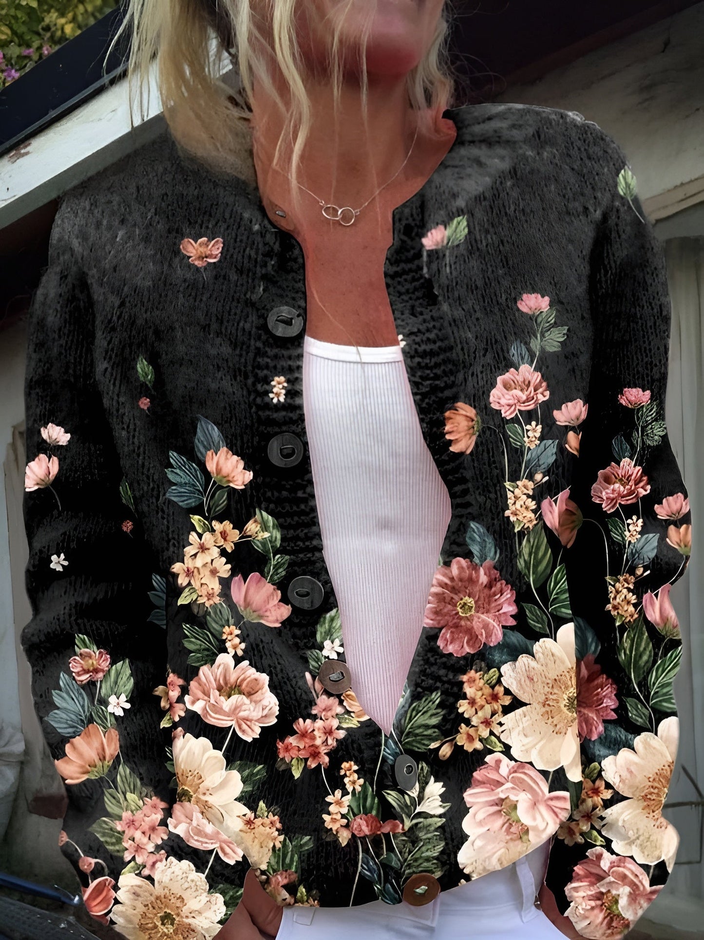 Lovely Women's Cardigan - Floral Design, Cozy & Stylish