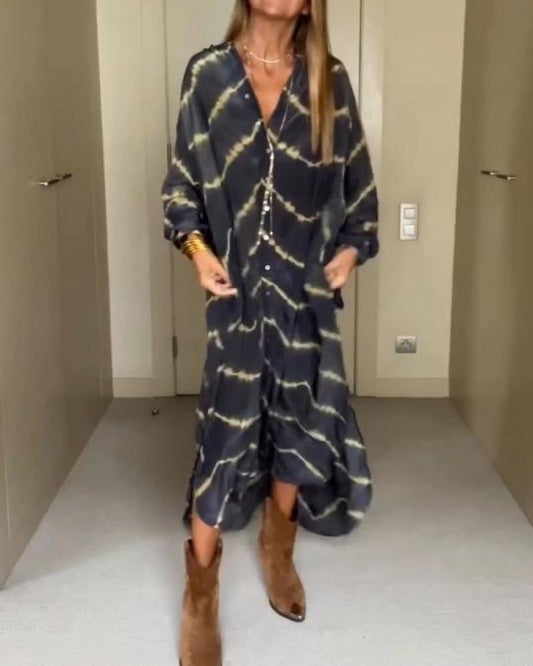 SALEA - Boho Stripe Long Sleeves Dress